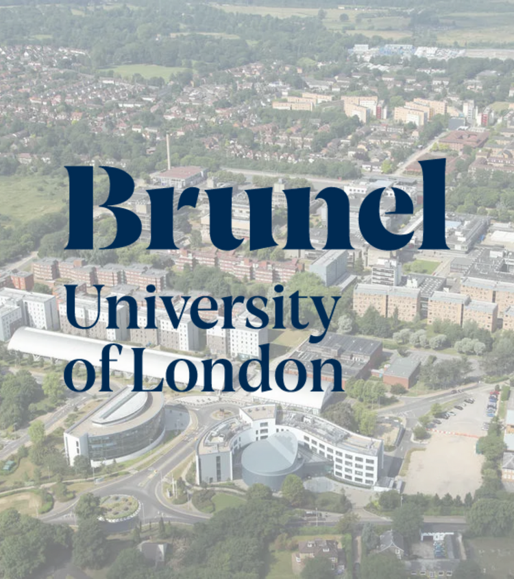 Aerial view of Brunel University of London with campus buildings and greenery.
